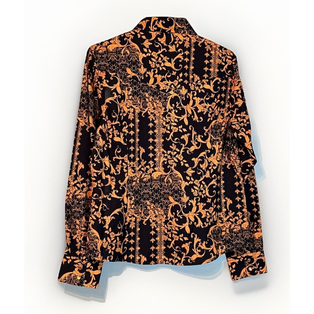 ACE of Diamond Women’s Western Snap Up Shirt Large Orange Black Floral Rodeo NEW - Picture 2 of 10